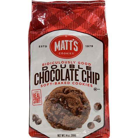Matt's cookies - Matt's Cookies, Peanut Butter Chocolate Chip 14 Oz (Pack of 6) Brand: Mattc. 1.0 1 rating. Currently unavailable. We don't know when or if this item will be back in stock. Flavor. Chocolate Chip. Unit Count. 84.0 Fl Oz.